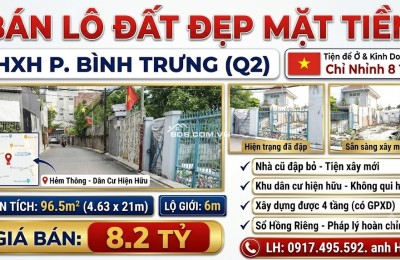 Chủ đang sốt rét cần ra đi lô đất tâm huyết hẻm xe hơi, P. Bình Trưng nhỉnh 8TỶ